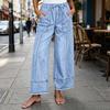 Women's Casual Wide Leg Drawstring Jeans with Pockets for Everyday Wear