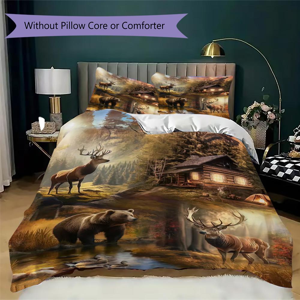 Forest Lodge Wildlife Scene Home Decoration Soft Printed Sofa Cover Blanket Bedding Down Pillowcase Duvet Cover Without Core A7