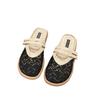 Grid Linen Lace Casual Non-slip Breathable Large Size Ethnic Style Linen Lace Casual Flat-bottomed Slippers Women