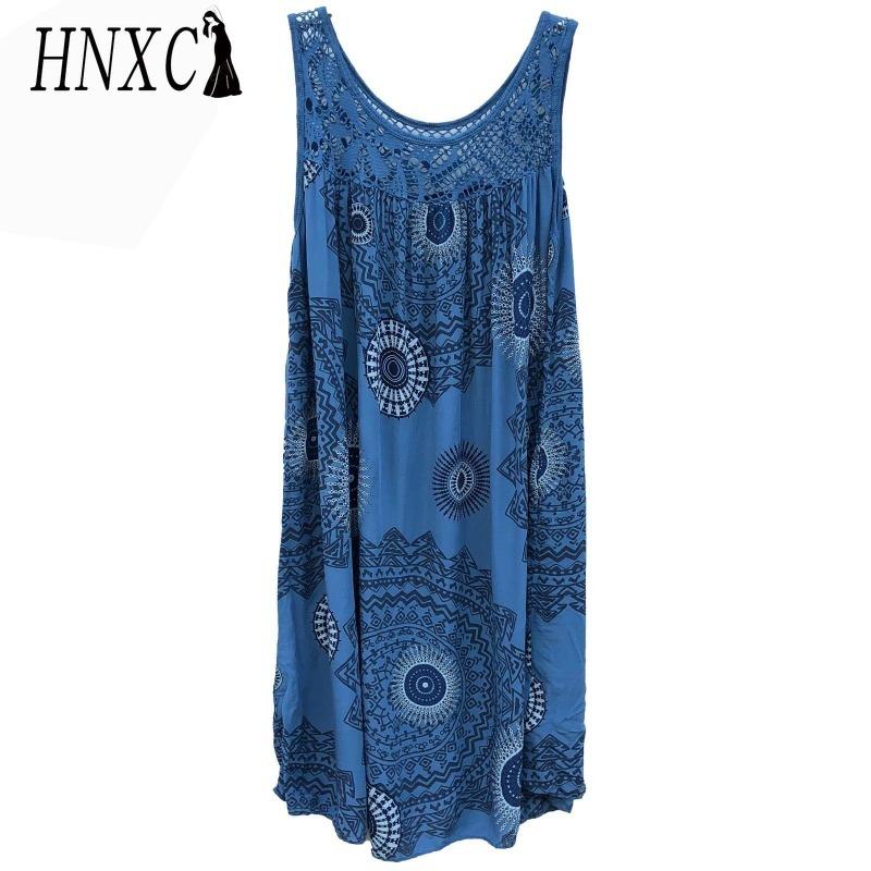HNXC Women's Fashion Summer Spring Solid Color Print Sleeveless O-Neck High Waist Casual Dresses