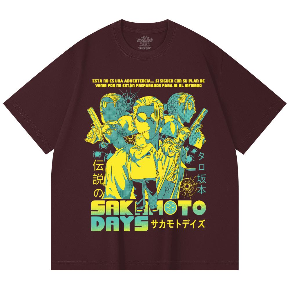 

230 Gsm 100% Cotton Sakamoto Days V6 Taro Print Unisex Heavy Cotton T Shirt 2XL вина червоного кольору