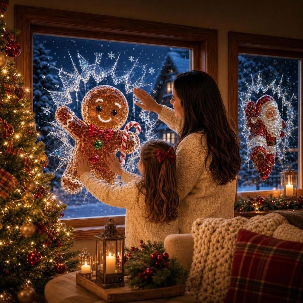 Broken Glass Effect Christmas Window Clings 3D Visual Effect Holiday Window Clings  Holiday Season