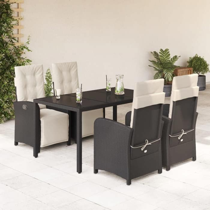 VidaXL Ensemble à Manger de Jardin avec Coussins 5 pcs, Chaises et Table de Patio, Meubles de Terrasse, Moderne, Noir Résine 3212452