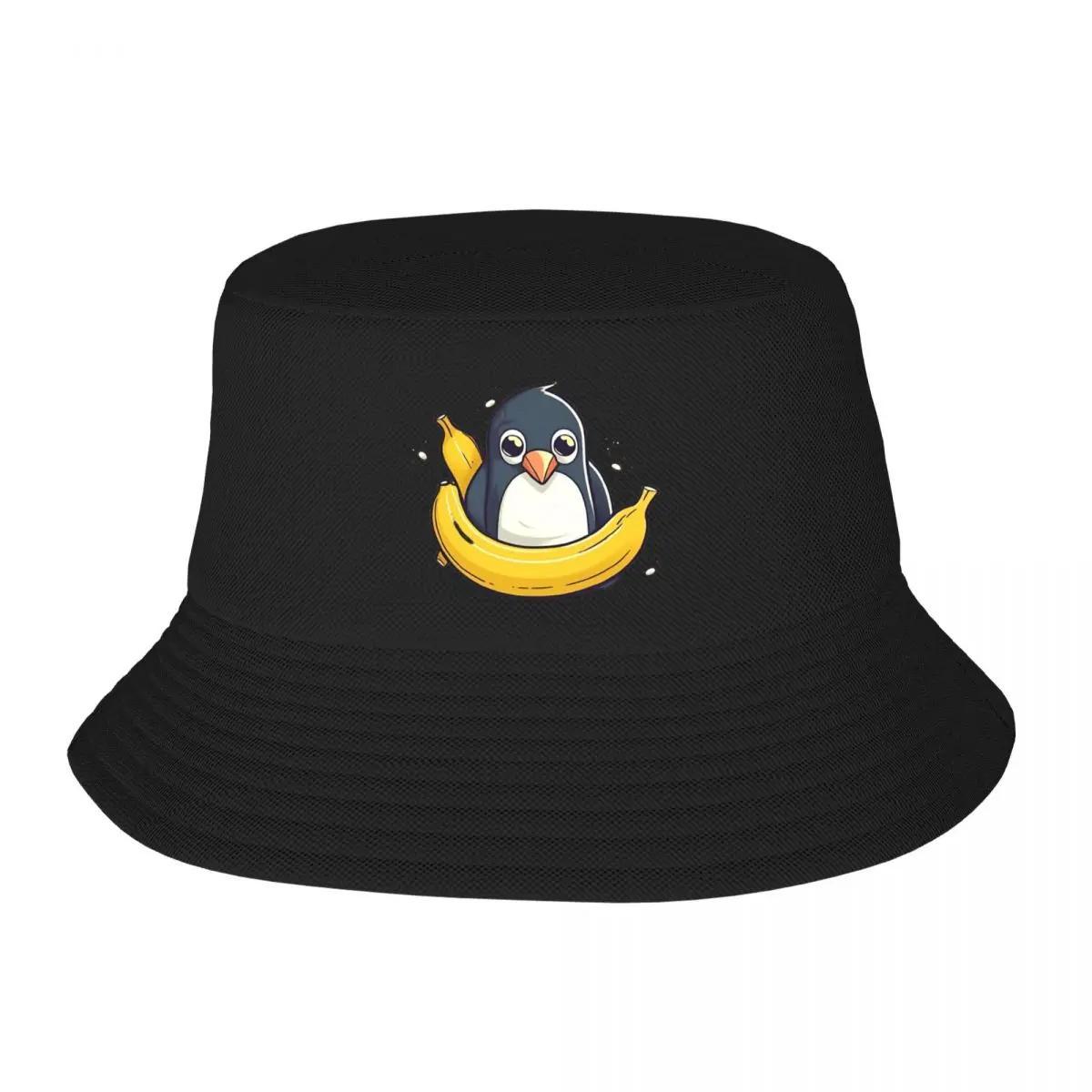 New Cute Penguin On A Banana Bucket Hat Horse Hat Hat Unisex For The Sun Thermal Visor Womens Hats Unisexs
