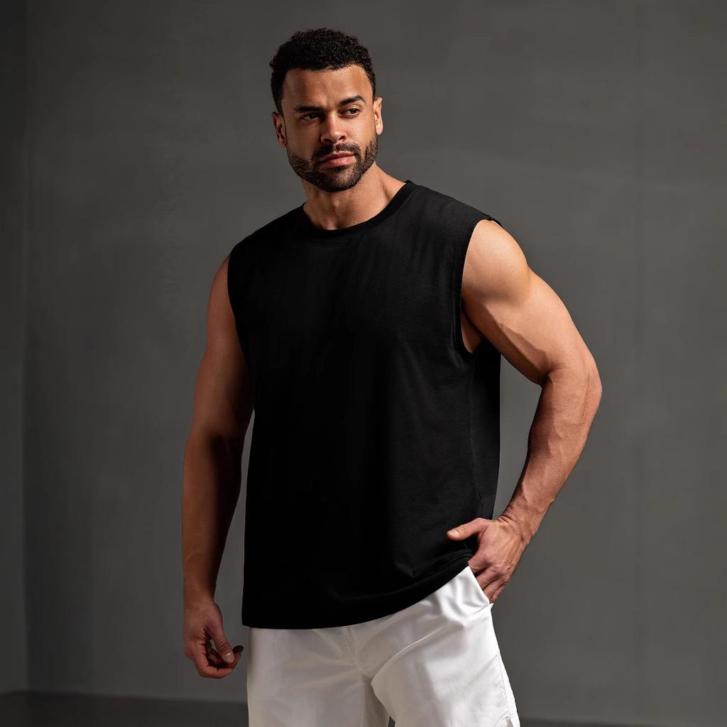 Solid Color Sleeveless T-shirt Fitness Loose Sports Vest Men's T-shirts