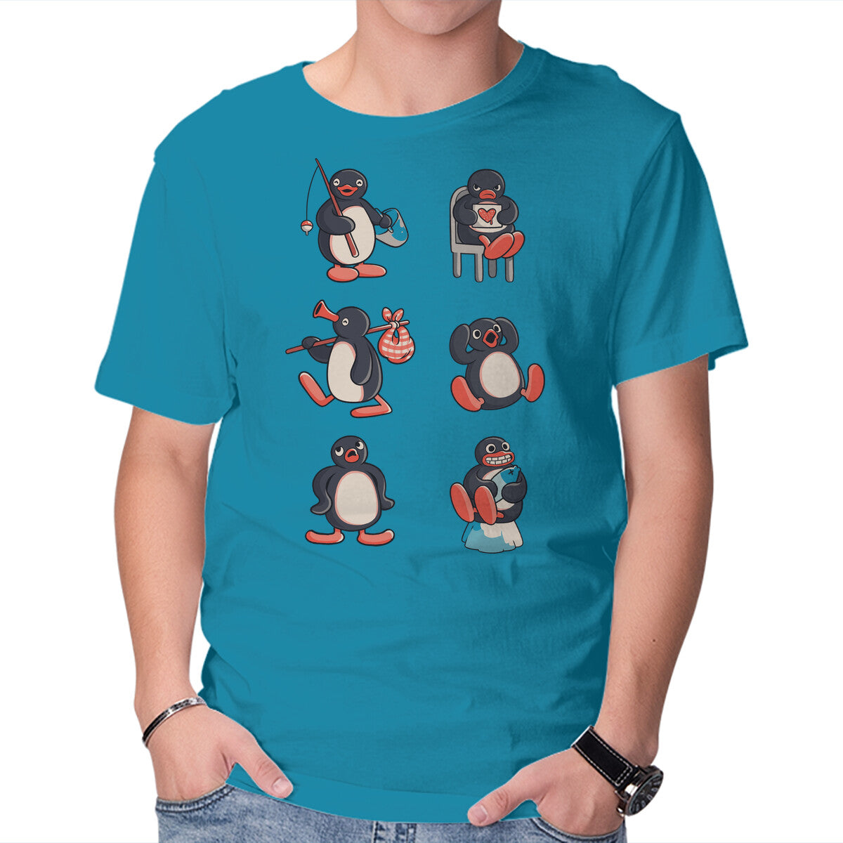 Unisex Crew Neck T-Shirt Penguin Moods Graphic Short Sleeve Casual Tee XXXXL