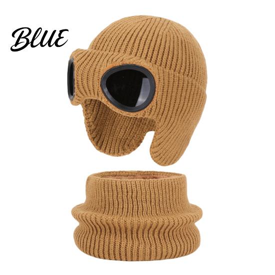 Soft Elastic Knit Hat for Outdoor Play 1 Set Neck Warmer Kids Winter Earflap with Goggles Warm Gaiter Boys Girls Fleece Lined Aviator Cap Windproof
