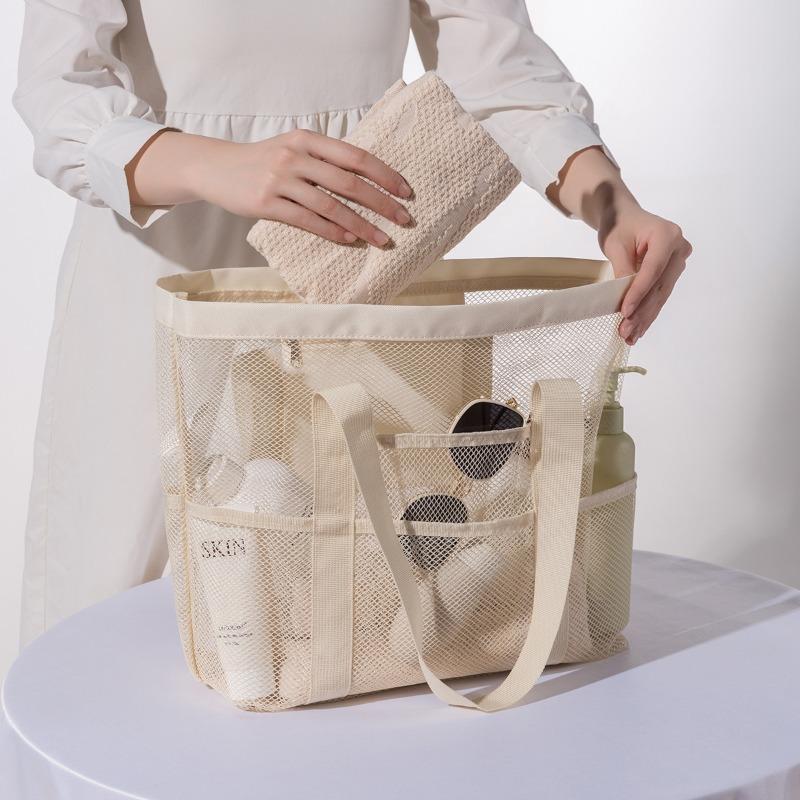 1pcs Mesh Beach Bag Large-Capacity Swimming Gym Tote Travel Handheld Storage Bag for Vacati Sports Organizer