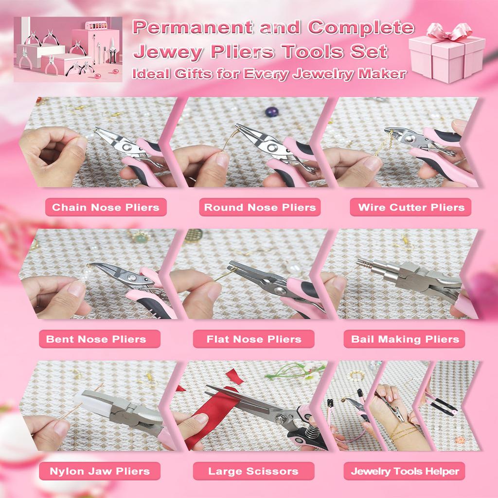 NEWACALOX 8 Packs Jewelry Pliers Set, Jewelry Making Tools with Needle Nose Pliers/Round Nose Pliers/Chain Nose Pliers for Craft