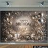 2D Luxury Silver Glitter Happy Birthday Backdrop Banner for Women Birthday Party