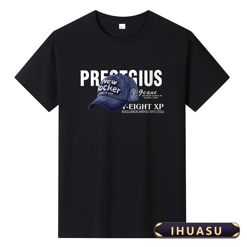 IHUASU Men's Fashion Casual Summer Spring O-Neck Short Sleeve Blouses & Shirts Elegant