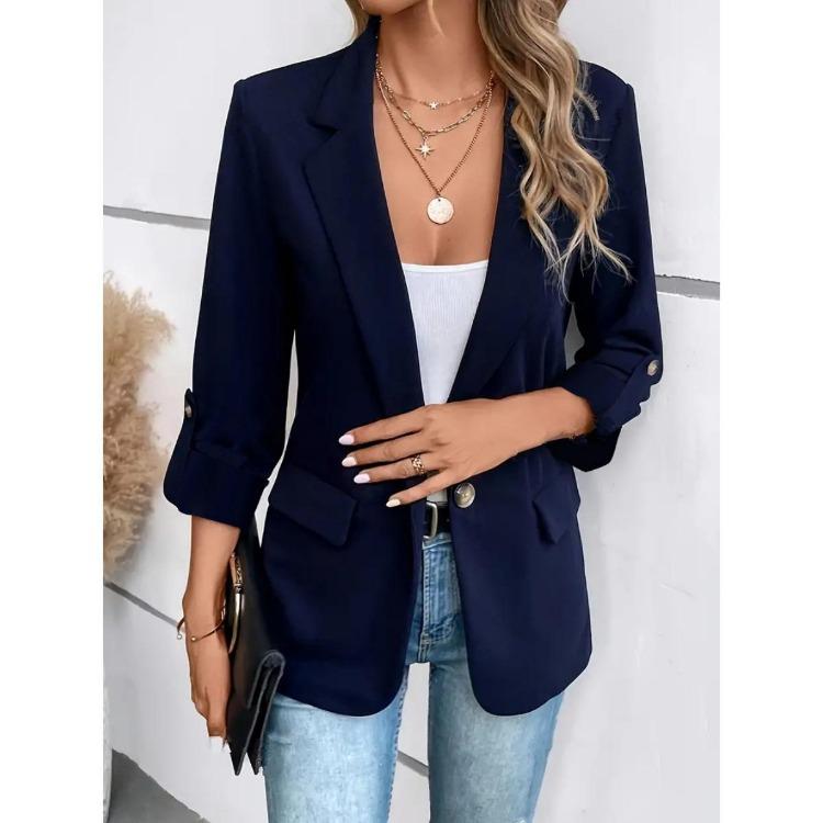 Fashion Women Long Sleeve Blazer Outerwear Solid Color Versatile Autumn Winter