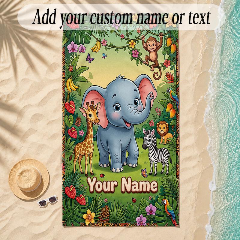 Animals Theme Soft Beach Towel Personalized Custom Name Text Towel Portable for Beach Pool Travel