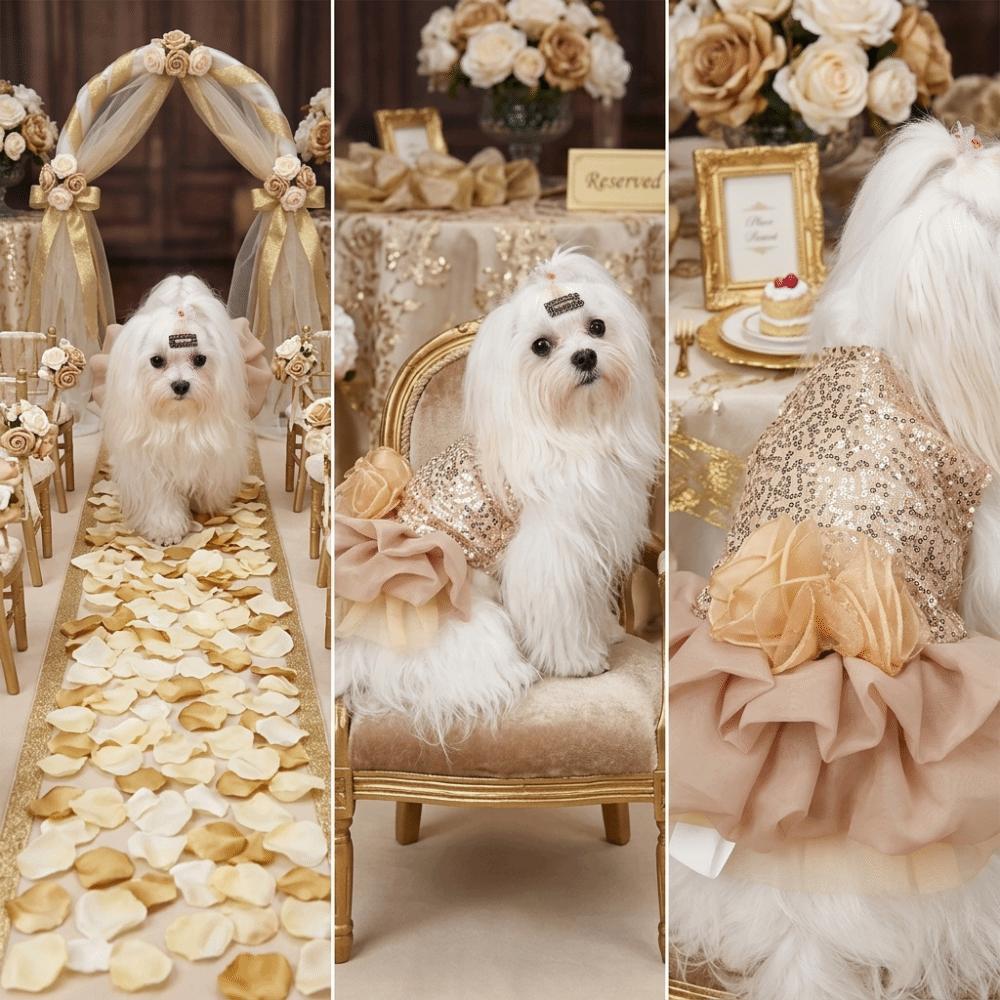 

Sequined Detail Dog Dress Gold Tone Puppy Skirt Eye Catching Pet Outfit Summer Outdoor XS золотой