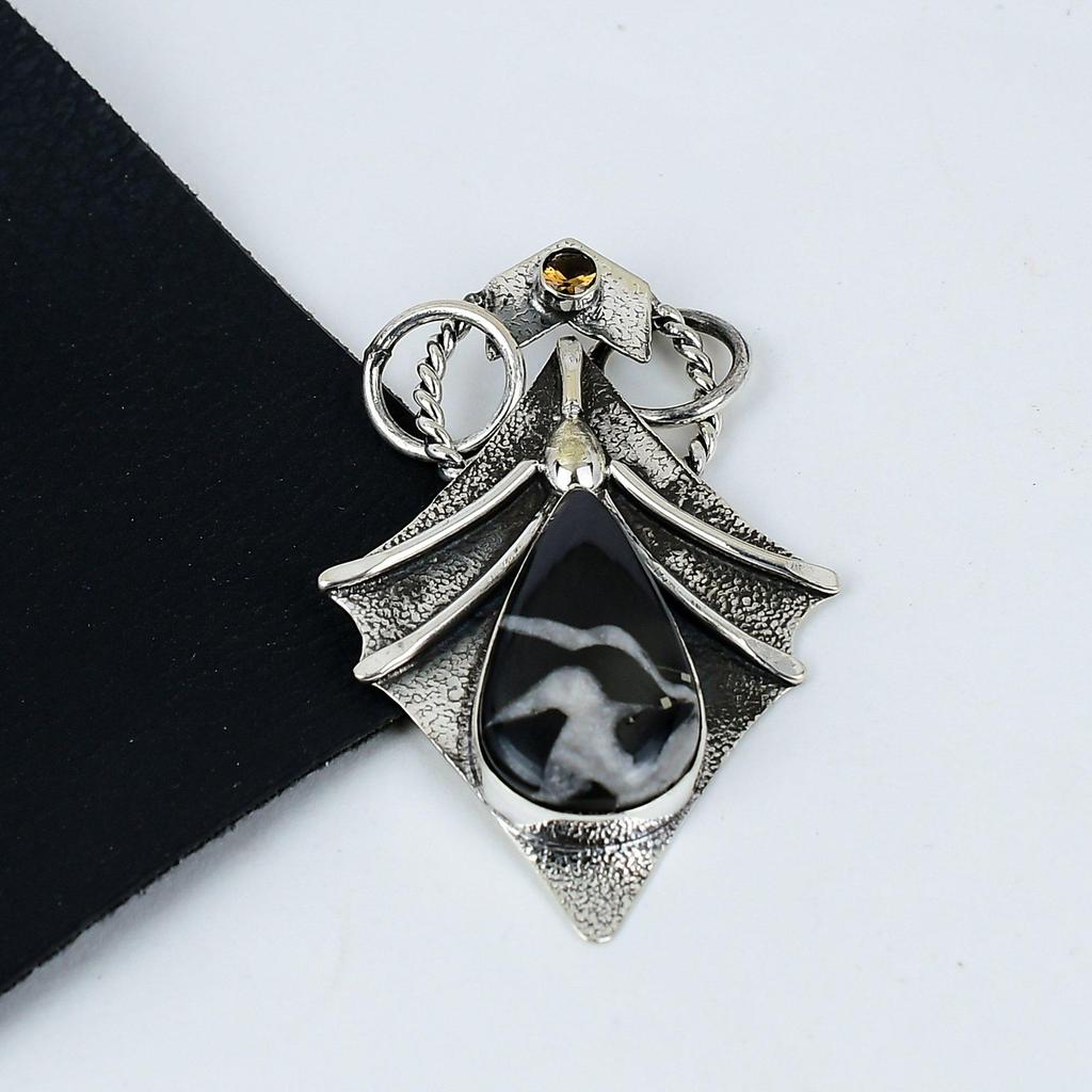 Natural Septarian Gemstone Silver Pendant In 925 Sterling Silver- Handmade Design, Everyday Wear Jewelry, Unique Smoky Topaz Pendant Easter Gifts