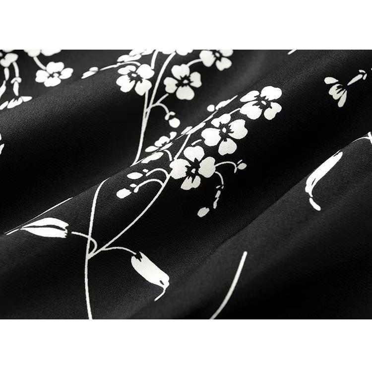 Geblümter Halbrock Sommer Hohe Taille Schlankmachend Weiter Weiß Bedruckter Rock A-Linie Chiffon Midilanger Rock