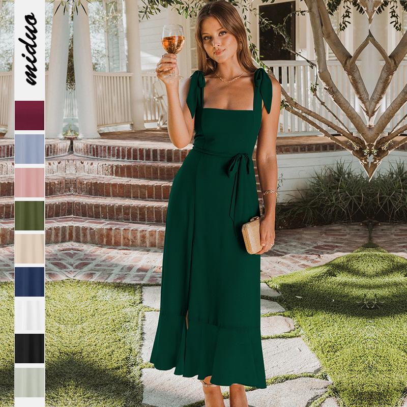 

Новая летняя горячая распродажа, элегантное модное европейское и американское женское темпераментное платье с разрезом, французская высококачественная юбка