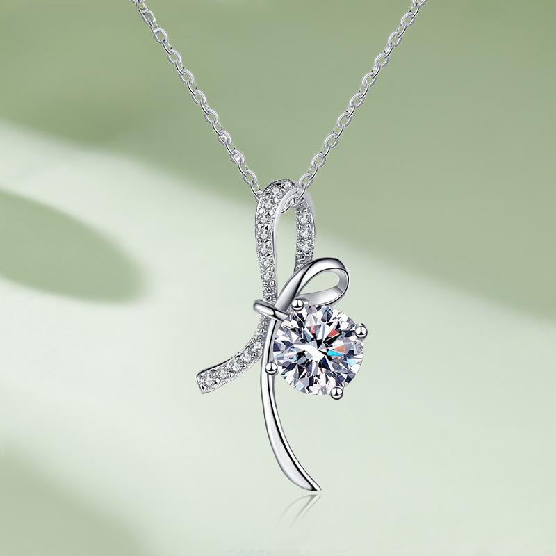 

D цвет 1CT Муассанит Лук Подвеска Ожерелье для Женщин Стерлингового Серебра 925 Пробы с Бриллиантами Женская Роскошная Цепочка На Шею Ювелирные Изделия Подарок