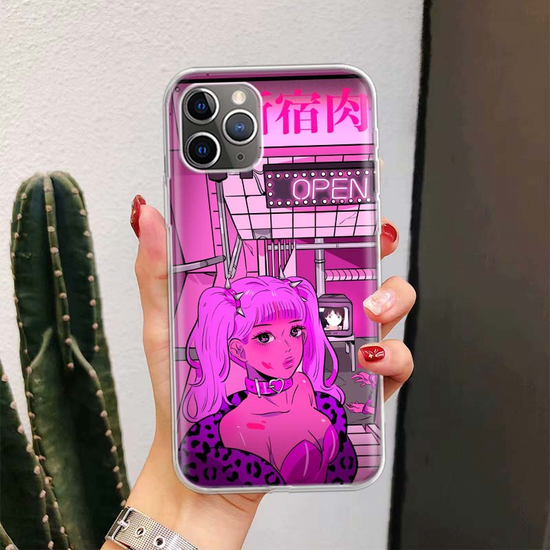 Anime Vaporwave Glitch Purple For iPhone 17 Air 16 15 14 Plus 13 Mini 12 11 Pro Max Phone Case 16E 7 Print 8 SE Fundas Cover Sof