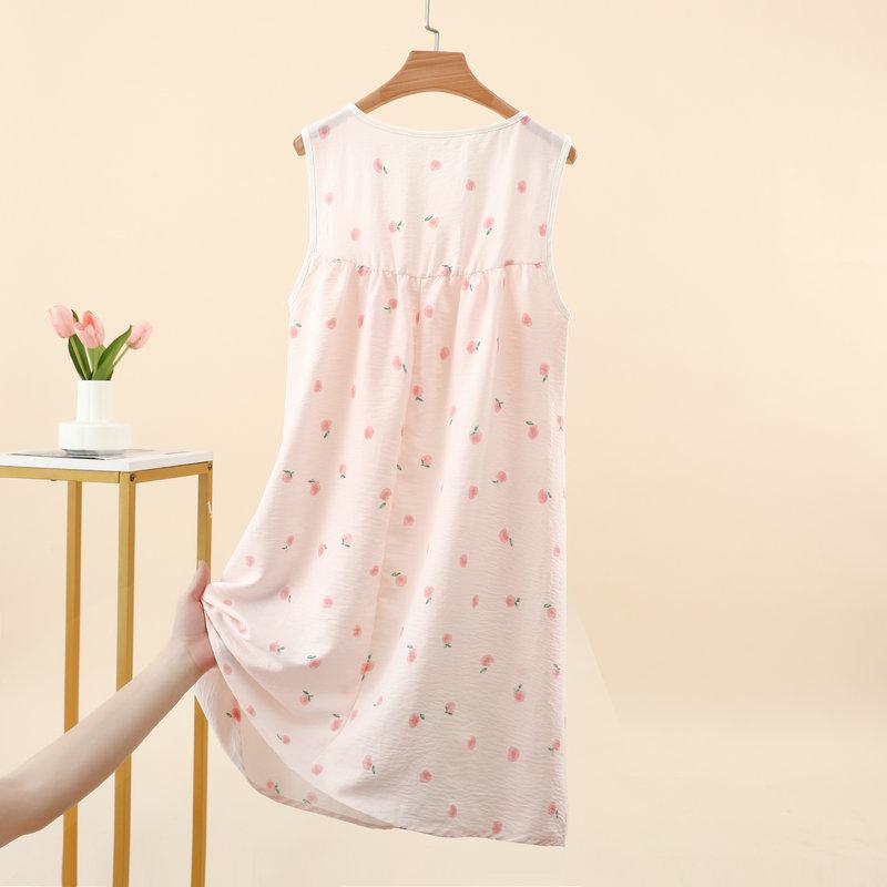 Summer Women's Floral Tank Dress Sleeveless Sleepdress Cloud Silk Cotton Anti-Bulge Camis Nightdress Loose Plus Size Loungewear Casual Wear Nightgown
