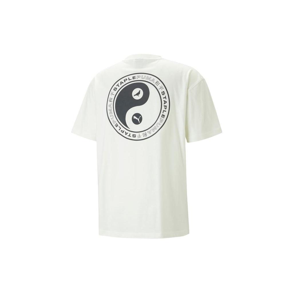 Puma X Staple Collaboration Back Tai Chi Print American Vintage Sports Breathable Crew Neck Short Sleeve T-Shirt Unisex Tops White 620702-65