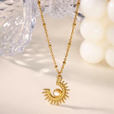 Trendy Opal Sun Pendant Necklace For Women Gold Color Stainless Steel Sun Necklace Wedding Christmas Jewelry Gift