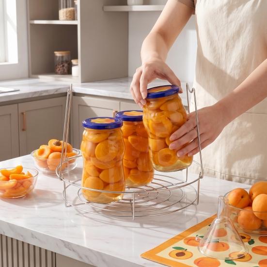 Fruit Jar Holder 3-in-1 Stainless Steel Canning Rack with Foldable Handles, Anti-Scald Home Food Preservation Lifter, Rust?Proof Pot Rack,