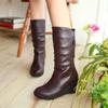 Women's Boots Mid Calf Korean Style Simplicity Casual Boot Wedges Heel  Autumn and Winter Side Zipper Knight Boots Women Shoes