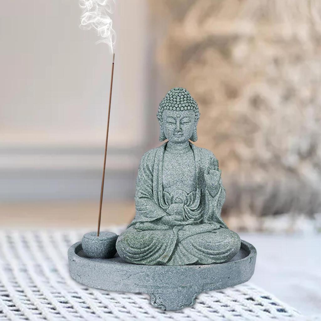 Buddha Incense Holder Figurine Zen Stand Craft Ornament for Shelf Tabletop Living