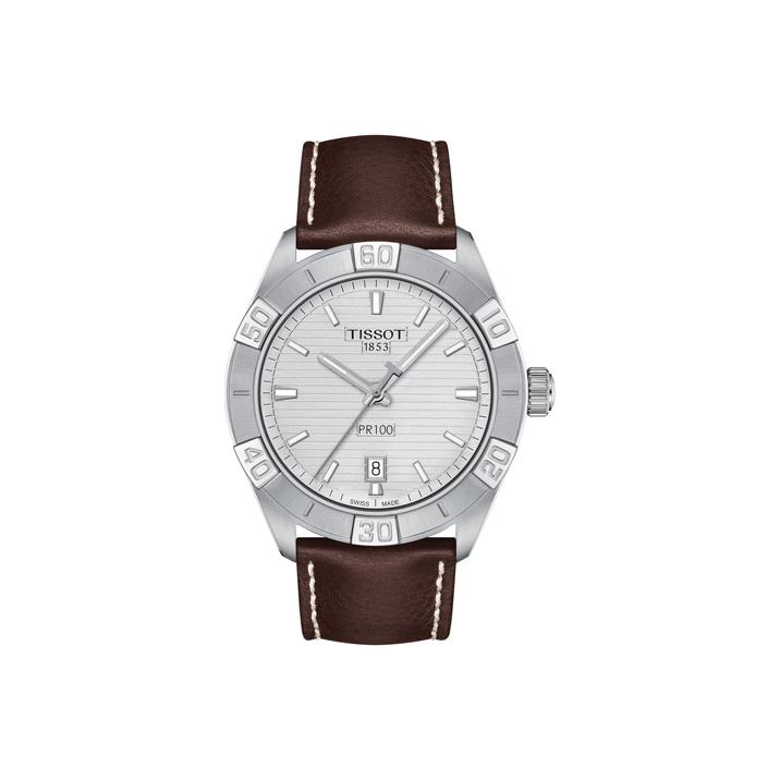 TISSOT PR100 Collection Quartz Movement Men's Watches Watch 42mm White Dial Stainless Steel Case Leather Strap T101.610.16.031.00
