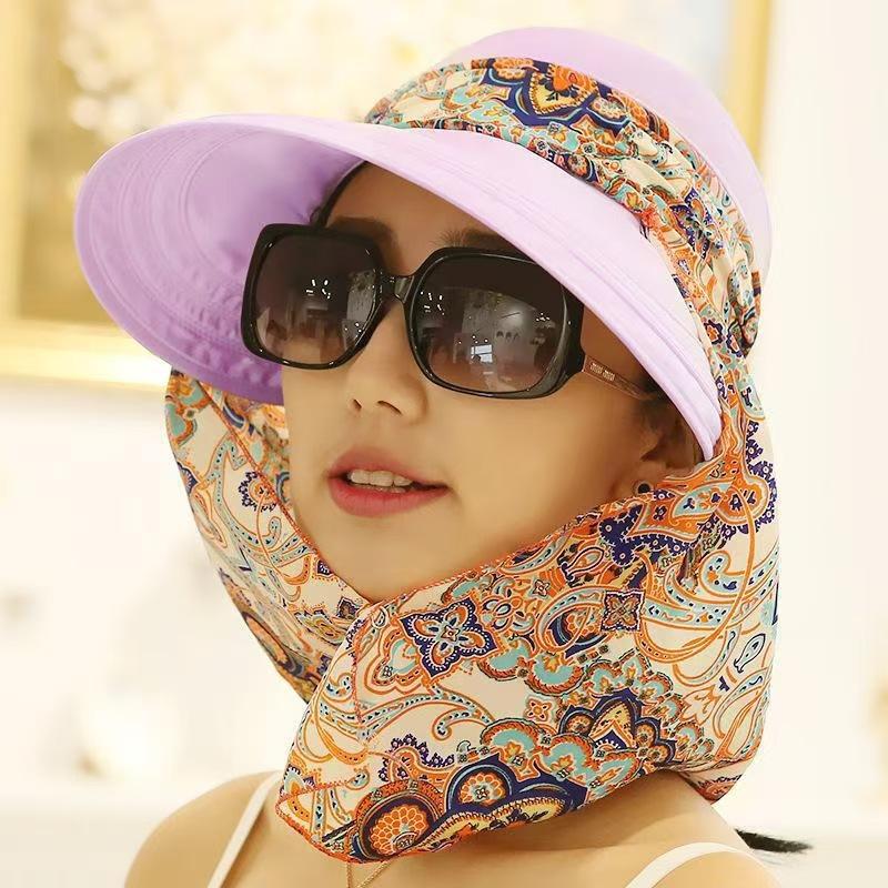 Summer sun hat women's sun hat cycling outdoor folding beach sun hat women's summer big edge face cover summer hat