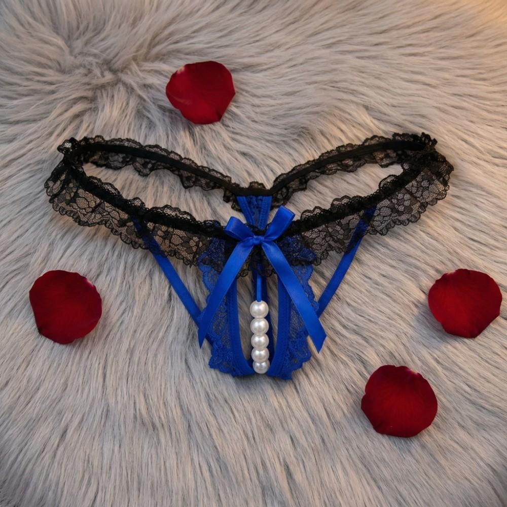 Open Crotch Underwear for Women Mesh Hollow Lace Underpants Lace Pearl Panties Ladies Girls