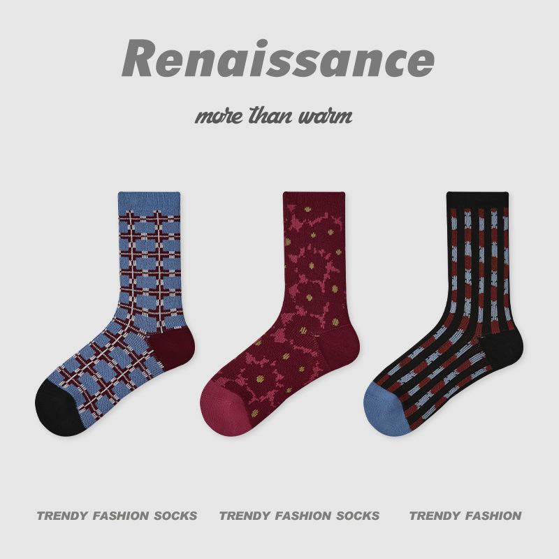 3 Pairs of Female Spring and Autumn  New Trend Retro Tube Socks