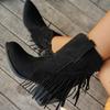 Fashion Women Ankle Boots Fashion Slip-on Wedge Shoes Female Pointed Toe Western Boots Women New Tassel Chunky Heels Shoes for Women