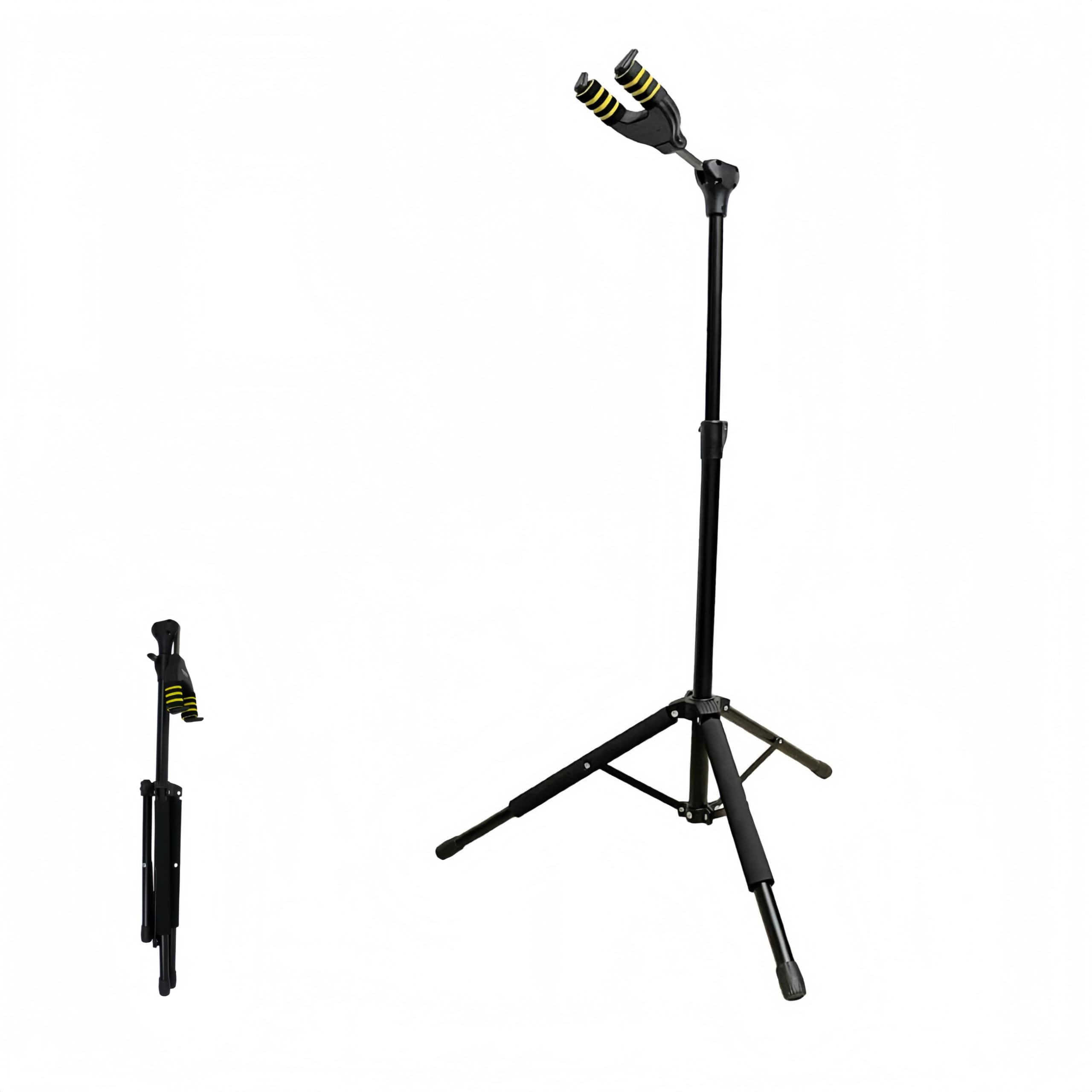 

Gravity-Lock Guitar Stand, Height-Adjustable, Foldable, Thick Construction, Anti-Slip Guitar Tripod Stand for Various Guitars, Basses, and Ukuleles