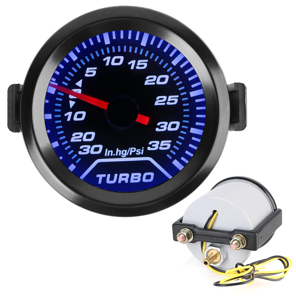 White LED Backlight Universal Racing Car Modification 12V Turbo Boost Meter Auto Accessories 2" 52mm 35Psi Smoke Lens Turbo Pressure Gauge