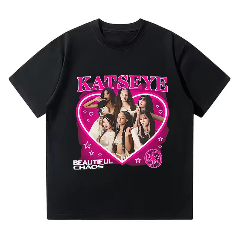 Hot Katseye Funny Print T-shirt Women Men Casual Graphic Tees Tops Unisex Korean Style T Shirt Gothic Y2k Tshirt Clothes