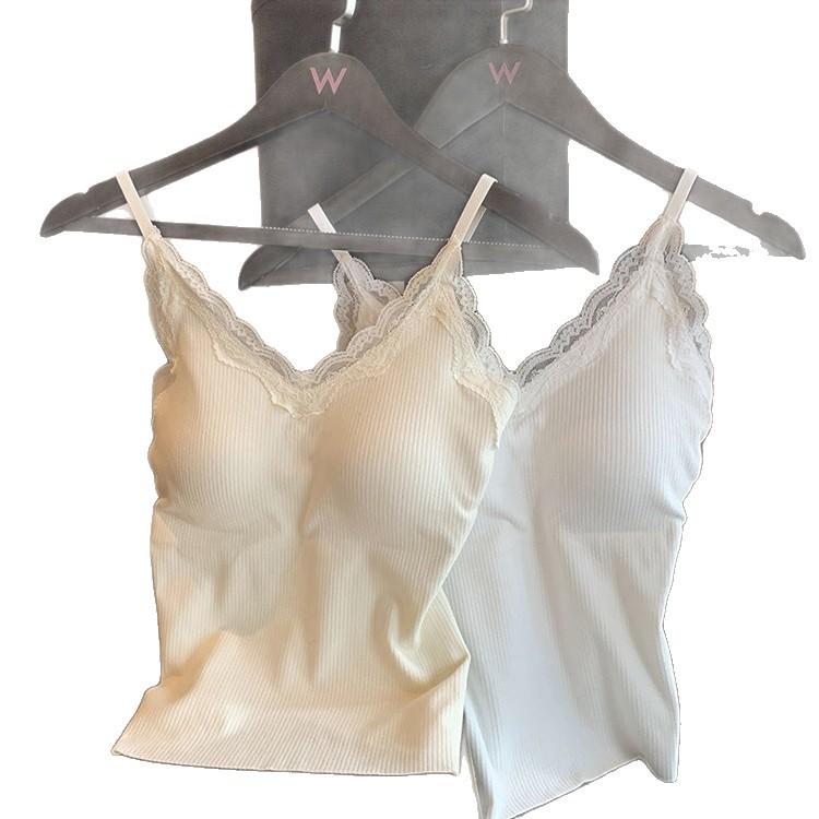 Womens Lace Trim Thermal Camisole Fixed Padded Insulated Slim Fit Layering Top