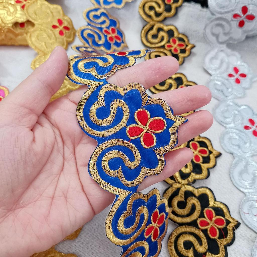 Longevity Peach Gold Embroidered Iron-on Applique with Self-Adhesive Long Strip for Skirt Hem or Stage Waistband.