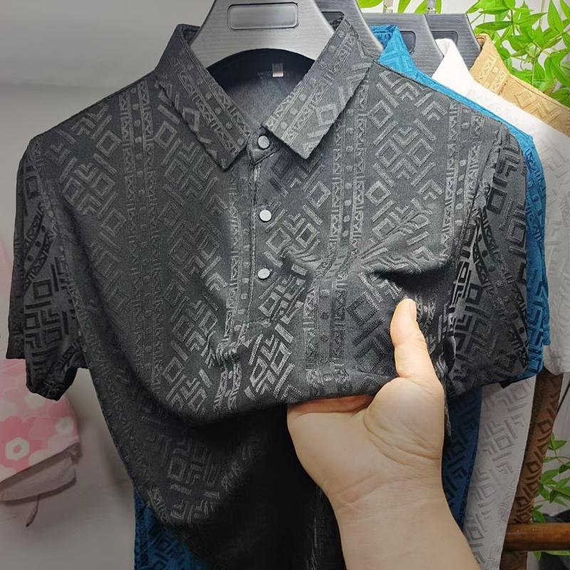 

Men s Summer Short Sleeved Solid Color Printed Polo Shirt Luxury Brand No Heat Business Trend Lapel T-shirt Top Men s Clothing 4XL чорний
