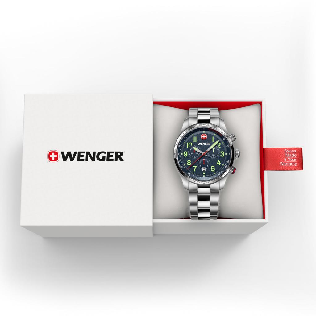 WENGER TERRAGRAPH CHRONO Chronograph Stainless Steel Case Blue Stainless Steel Quartz 100m Water Terragraph Men's Watch, (316L), Dial, Bracelet,