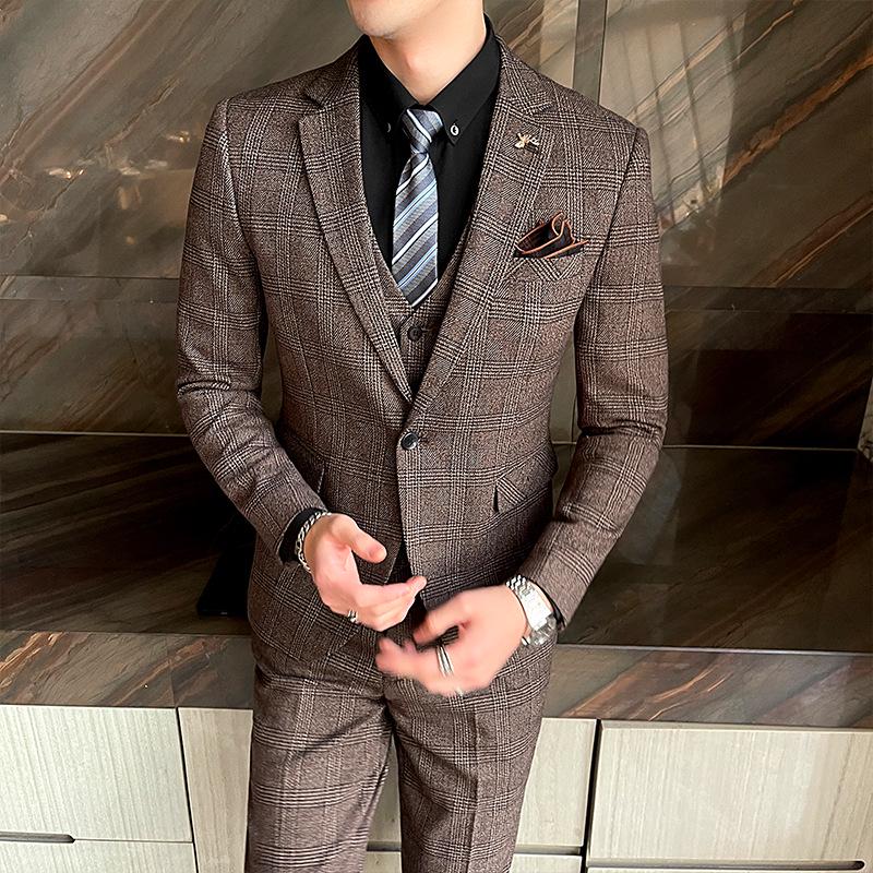 Pánský jarní ležérní oblek třídílný slim fit v korejském stylu