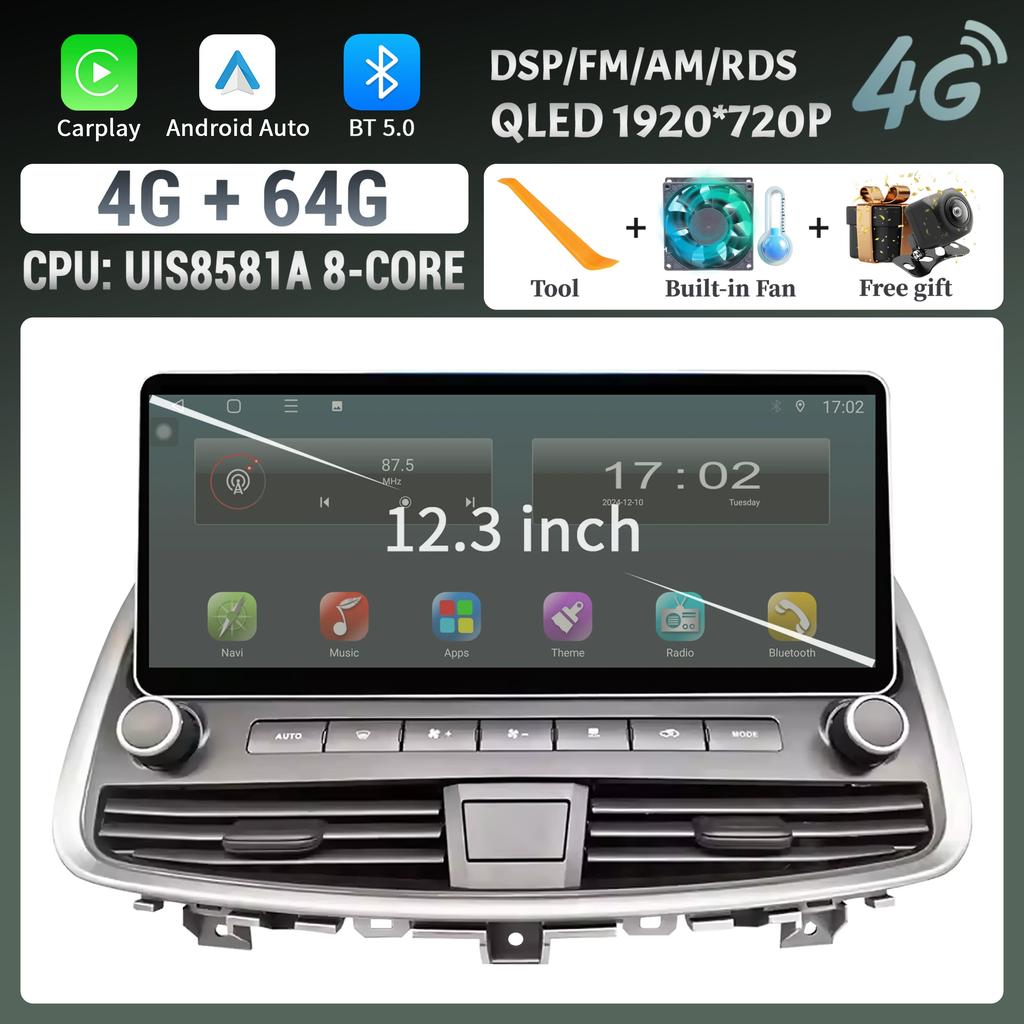 12.3" Android For Nissan Teana J32 2008-2014 Car Radio Wireless Bluetooth  Carplay 4G GPS Multimedia Touch Head Unit Screen