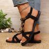 New Bohemian beaded sandals women's summer flat bottom elastic fashion foot cover large size sandals