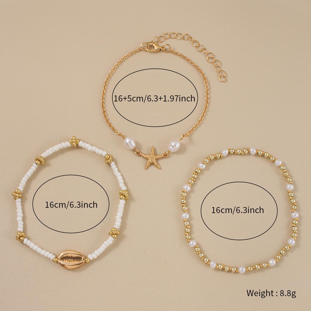 Exquisite Handmade Starfish Shell Bracelet Set Korean CCB Rice Bead Bracelet Women's Daily Party Summer Beach Zircon