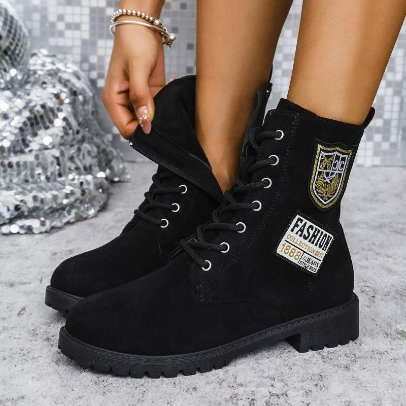 Women Winter Boots Ladies Lace Up Side Zipper Snow Boots Female Non Slip Motorcycle Shoes Keep Warm Ankle Botas Plus Size 36-43