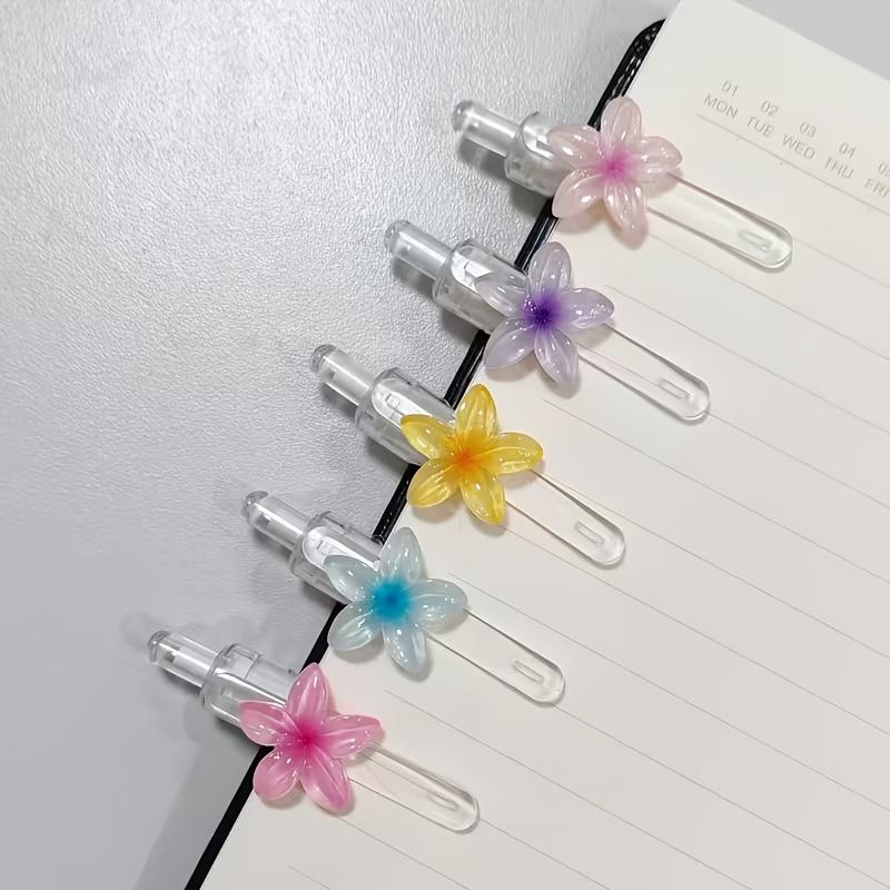5pcs 0.5mm Black Ink Ballpoint Pen Set Cute Floral Quick-Dry Writing Pens Stationery Collection Gel Pens Office Accessories
