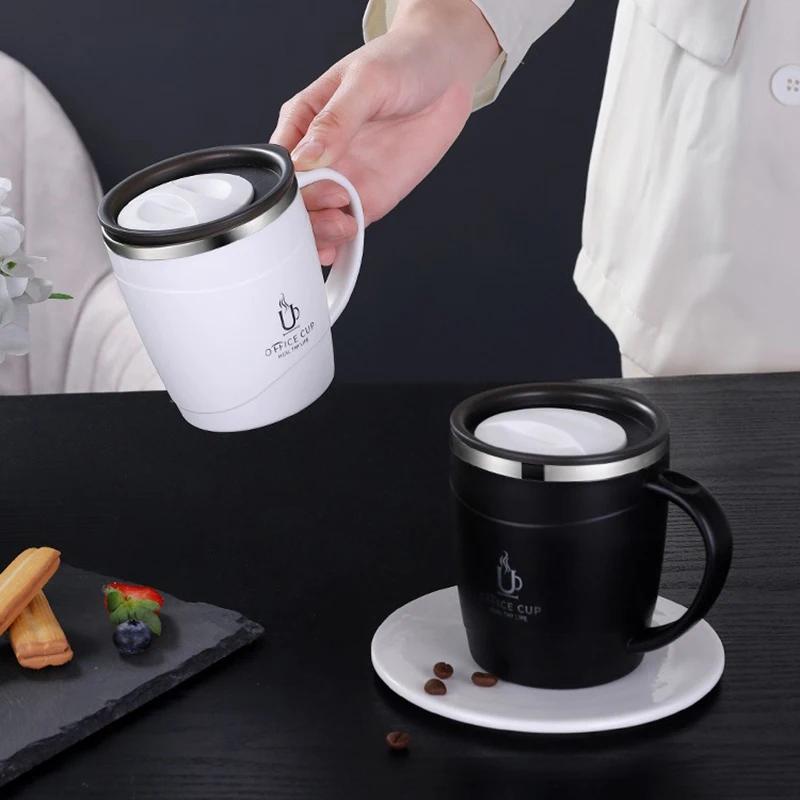 500ml Coffee Mug 304 Stainless Steel Double Layers Coffee Cup with Handle Leak-Proof Slide Cover Portable Thermal Water Bottle