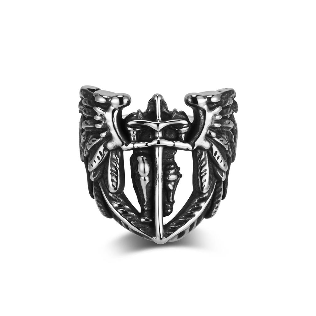 New Fashion Stainless Steel Saint Michael Archangel Ring Ancient Wings Index Finger Ring Gold Plated Jewelry 8