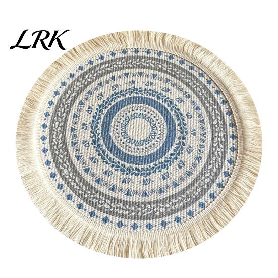 Pastoral Home Decor Mats Vintage Round Coasters, Cotton Linen Placemats, Soft Jute Rustic Style Coasters Tassels Drink Mats, Handwoven Table